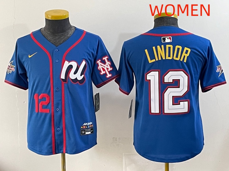 women  2025 New York Mets #12 Lindor Blue All star Nike MLB Jersey style 4